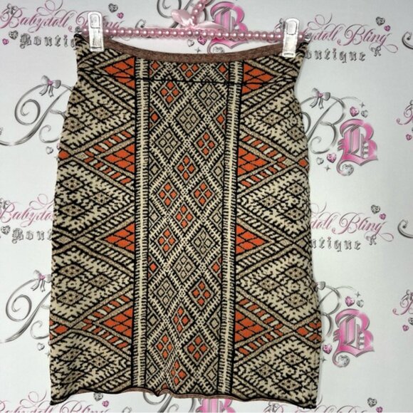 BcbgMAXAZRIA skirt stretchy bodycon boho tan brown orange formal luxury - Picture 2 of 10